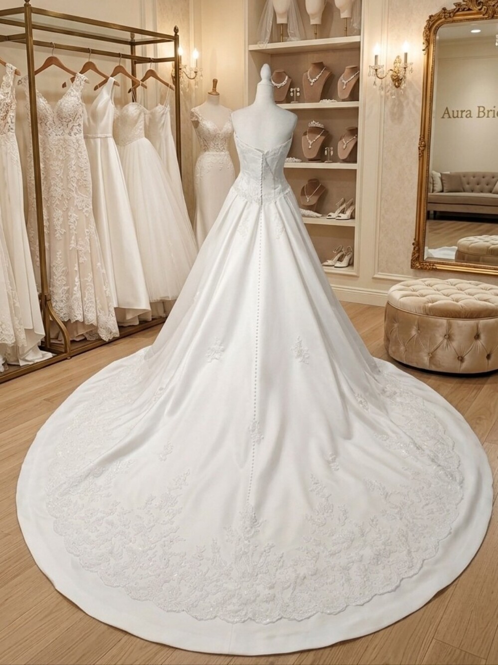 Anjolique Gorgeous White Boutique Gown Dress w/ Long Train